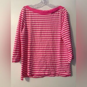 Kate Spade Bow Boatneck Pink White Striped Long 3/4 Sleeve Top Preppy Nautical